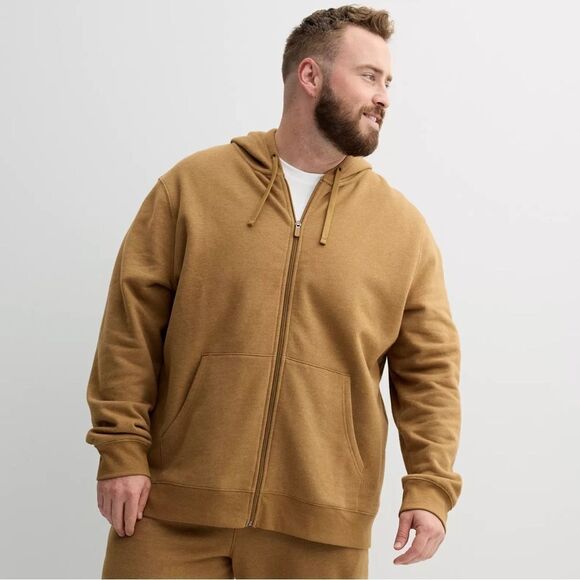 Tek Gear Men’s Big and Tall Ultra Soft Zip Up Hooded Sweatshirt Dark Tan 4XB - Picture 1 of 4